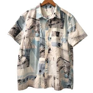 American Eagle Mens XL Hawaiian Surf Shirt White Blue Short Sleeve Button Up
